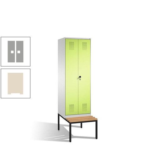 Doppel-Spind, Garderobenschrank, Buche Sitzbank untergebaut, 2 Abteile a 300 mm, Korpus anthrazitgrau, Tür anthrazitgrau, 2.090 x 600 x 815 mm (HxBxT)