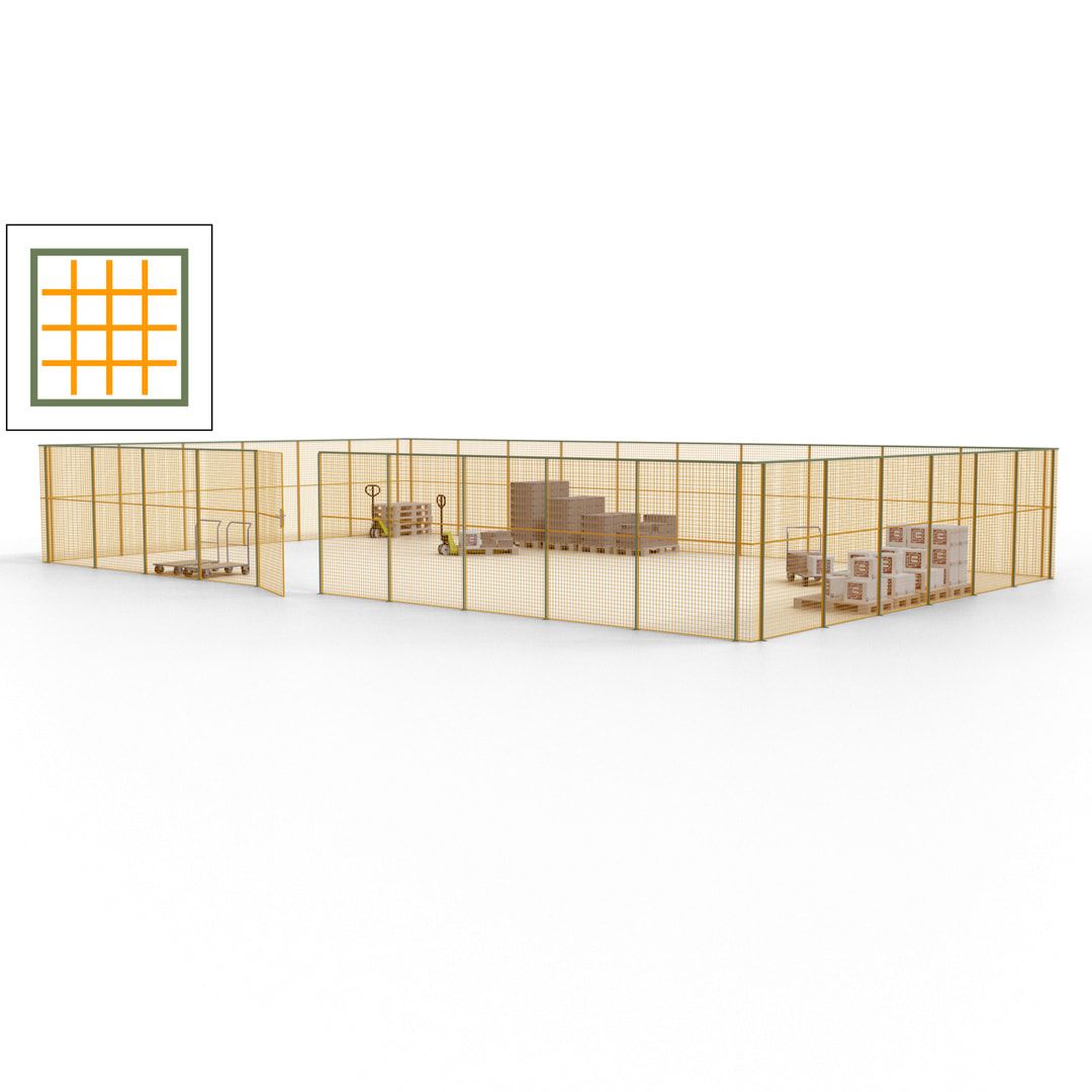 Maschinen Schutzgitter - Hallentrennwand - Sicherheitszaun - Tür - 48 m - 2.200 x 15.400 x 9.400 mm (HxBxT) - enzianblau