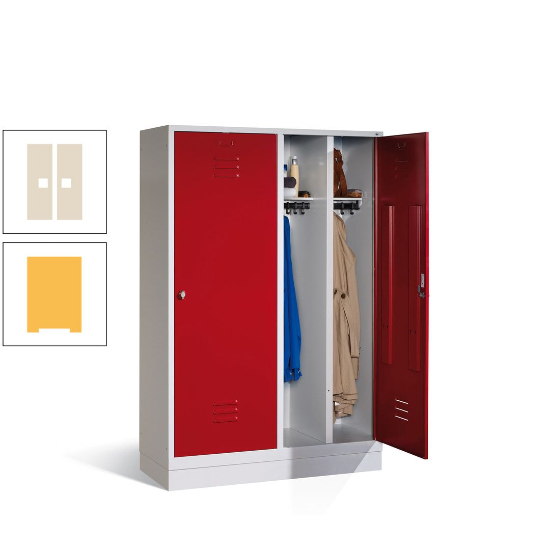 Doppel-Spind mit Großtüren, Garderobenschrank mit Sockel, 4 Abteile a 300 mm, Korpus anthrazitgrau, Tür anthrazitgrau, 1.800 x 1.190 x 500 mm (HxBxT)