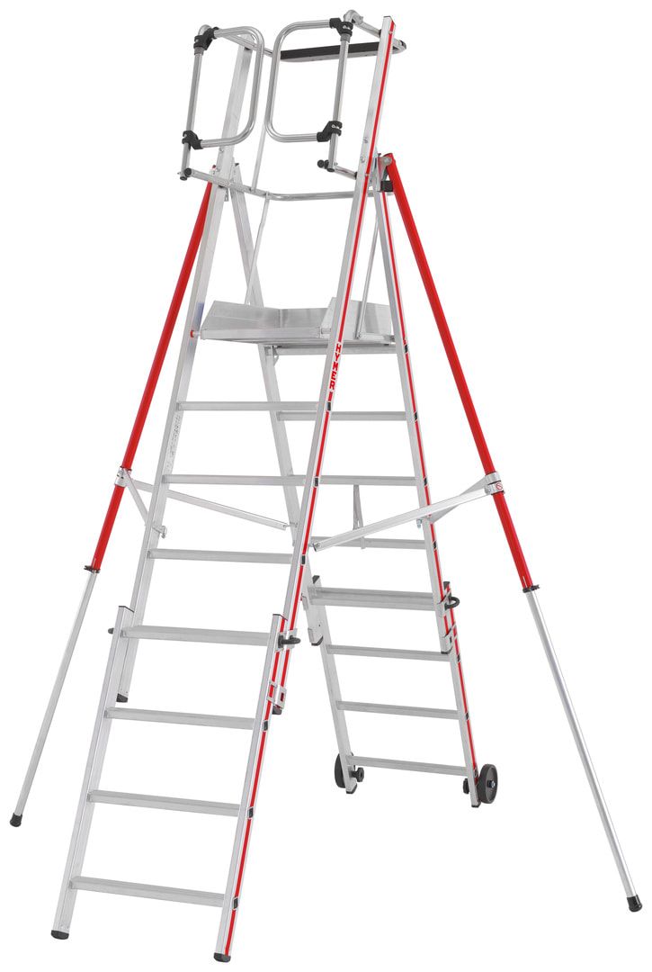 Plattformleiter - Leiterlänge 2.060 mm - höhenverstellbar - Plattform mit Geländer - mit Ablageschale - Aluleiter
