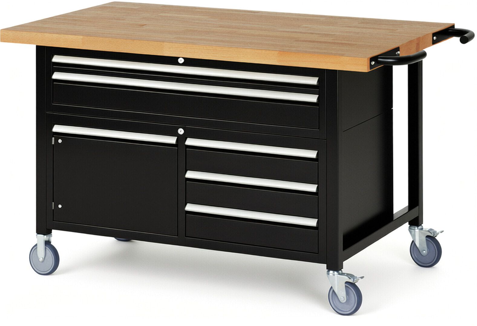 Mobile Werkbank, Schrank - 5 Schubladen - Teilauszug - 60:1/120:4 - Höhe 920-1.120 mm - 1.500 x 900 mm - 450 kg - Anthrazitgrau