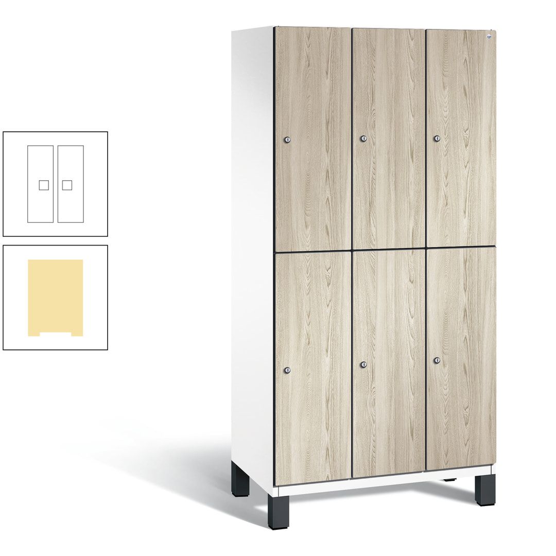 Fächerschrank, Garderobenschrank, mit Füßen, 3 Abteile, 1.980 x 900 x 525 mm (HxBxT), Korpus anthrazitgrau, Tür Donau-Ahorn