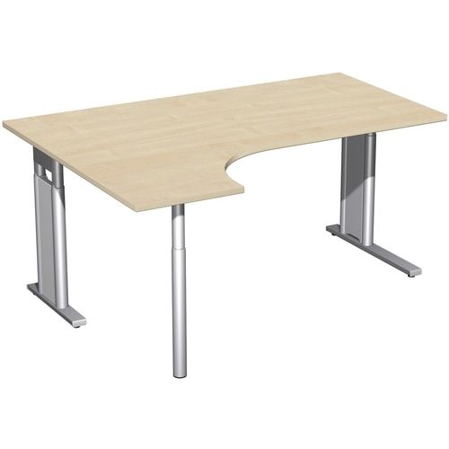 Eckschreibtisch, Ecke links, Füße einseitig verkürzt, C-Fuß Pro, höhenverstellbar, 680-820 x 1.600 x 1.200 mm (HxBxT), Dekor Ahorn
