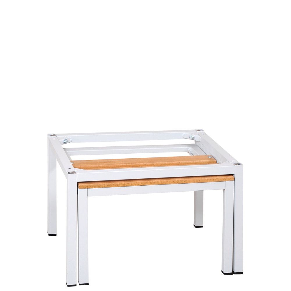 Untergestell, ausziehbare Sitzbank, Garderobenuntergestell, 400 x 1.170 x 800 mm (HxBxT), Gestellfarbe: lichtgrau, Sitzleisten: Buche