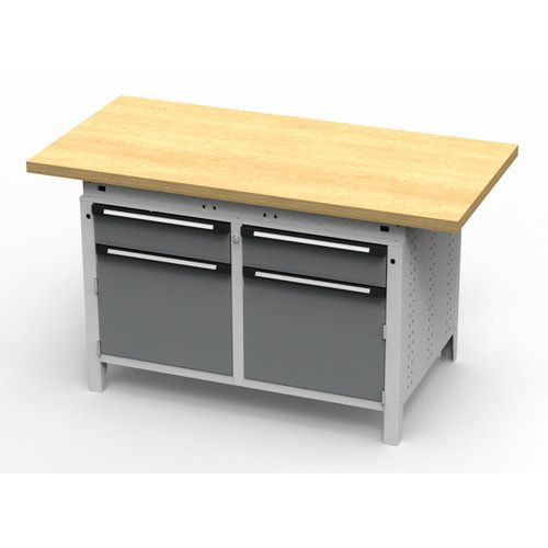 OTTOKIND Werkbank - bündige Arbeitsplatte - 850 x 1.150 x 750 mm (HxBxT) - 2 Schubladen - 2 Schränke - lichtgrau