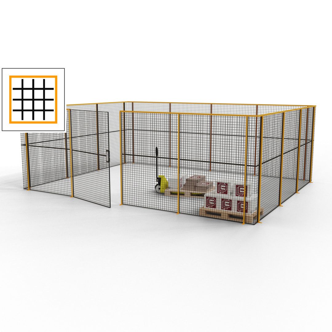 Maschinen Schutzgitter - Hallentrennwand - Sicherheitszaun - Tür - 21 m - 2.200 x 6.400 x 4.900 mm (HxBxT) - enzianblau