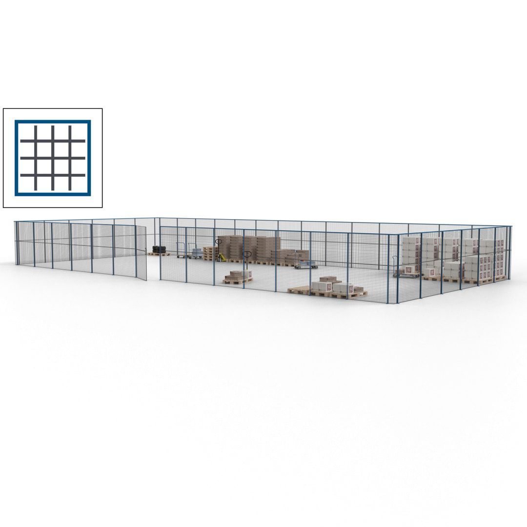 Maschinen Schutzgitter - Hallentrennwand - Sicherheitszaun - Tür - 60 m - 2.200 x 21.400 x 9.400 mm (HxBxT) - enzianblau