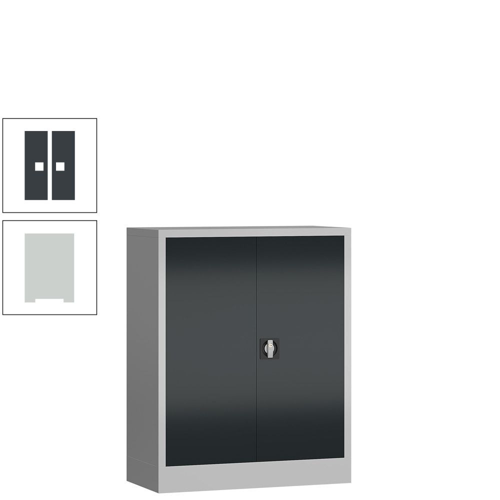 Aktenschrank, Büroschrank, abschließbar, Flügeltüren, 2 Fachböden, 1.200 x 920 x 420 mm (HxBxT), Stahl, Korpus und Türen lichtgrau