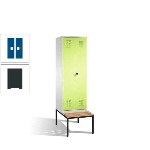 Doppel-Spind, Garderobenschrank, Buche Sitzbank untergebaut, 2 Abteile a 300 mm, Korpus anthrazitgrau, Tür anthrazitgrau, 2.090 x 600 x 815 mm (HxBxT)