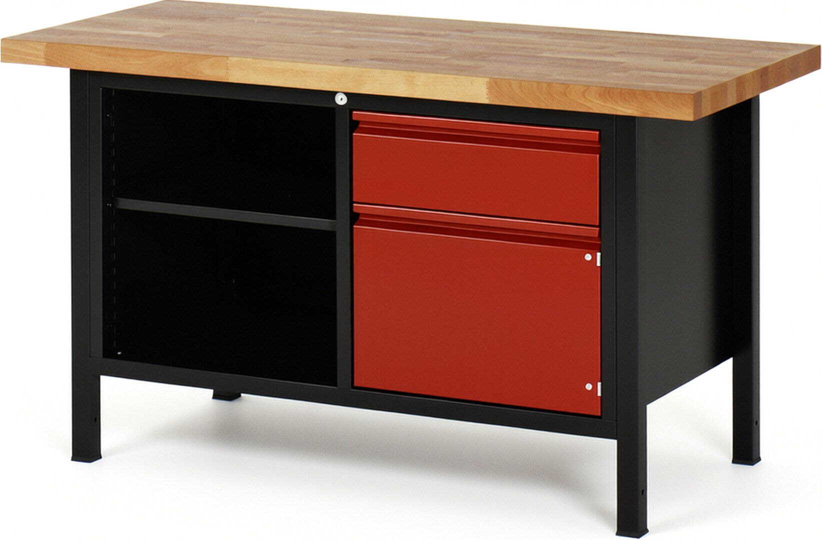 Werkbank - 1 Schublade - 180:1 - 1 Schrank - höhenverstellbar 840 - 1.040 mm - 1.500 x 700 mm - 1.250 kg - Buche - Anthrazitgrau