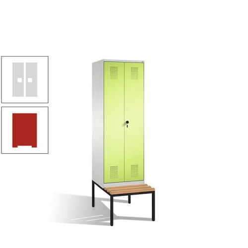 Doppel-Spind, Garderobenschrank, Buche Sitzbank untergebaut, 2 Abteile a 300 mm, Korpus anthrazitgrau, Tür anthrazitgrau, 2.090 x 600 x 815 mm (HxBxT)