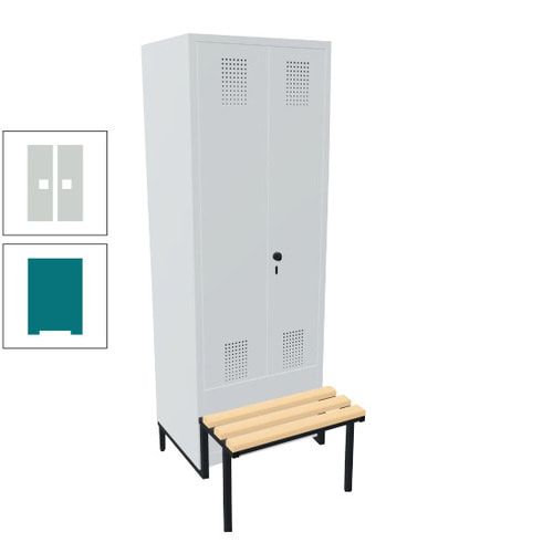 Doppel-Spind, Garderobenschrank, Buche Sitzbank integriert, 2 Abteile a 400 mm, Korpus anthrazitgrau, Tür anthrazitgrau, 1.850 x 800 x 815 mm (HxBxT)