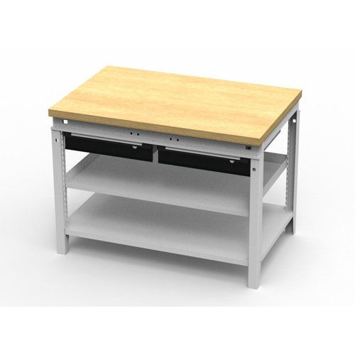 OTTOKIND Werkbank - bündige Arbeitsplatte - 850 x 1.150 x 750 mm (HxBxT) - 2 Schubladen - 2 Ablageböden - lichtgrau