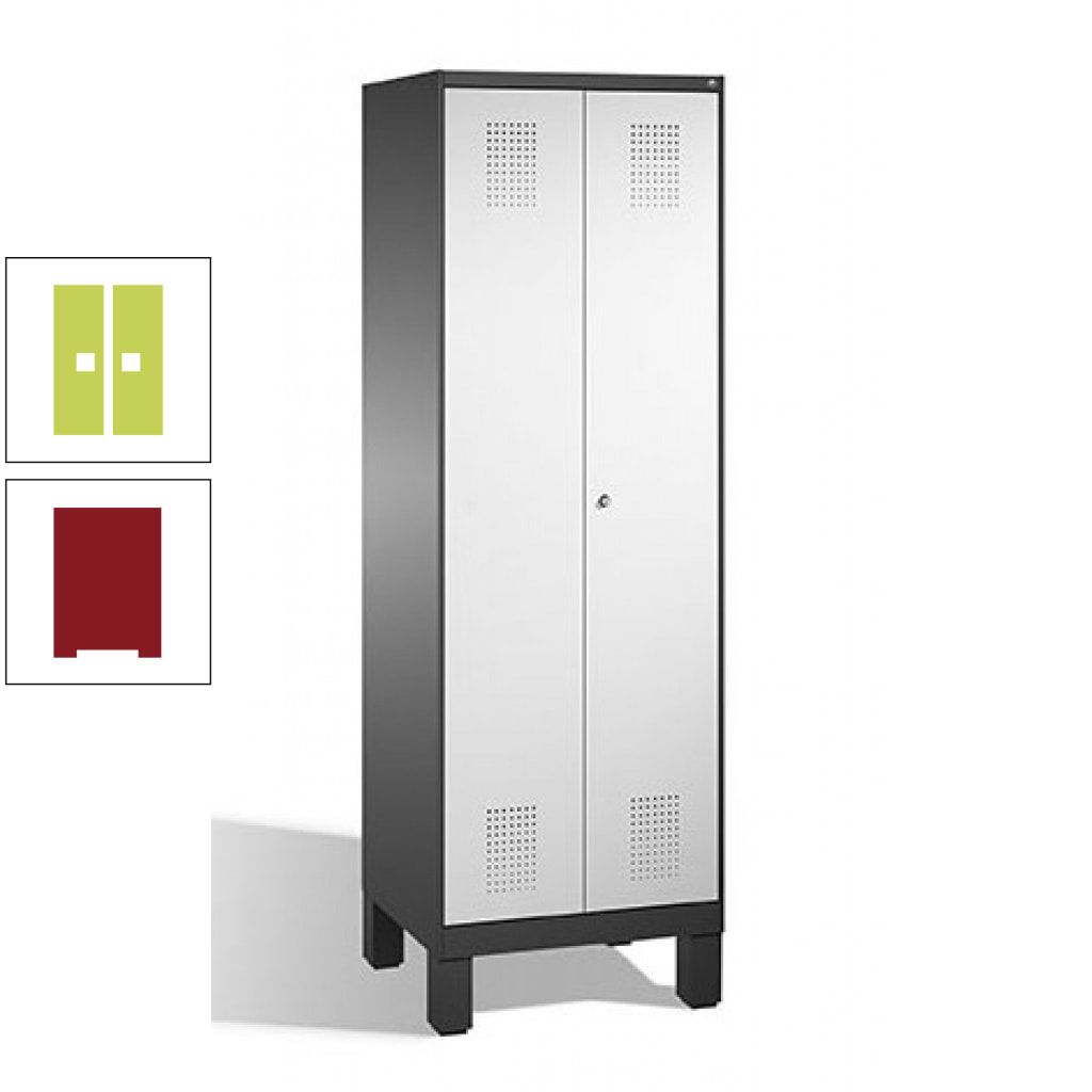 Doppel-Spind, Doppeltüren, Garderobenschrank mit Füßen, 2 Abteile a 300 mm, Korpus anthrazitgrau, Tür anthrazitgrau, 1.850 x 600 x 500 mm (HxBxT)