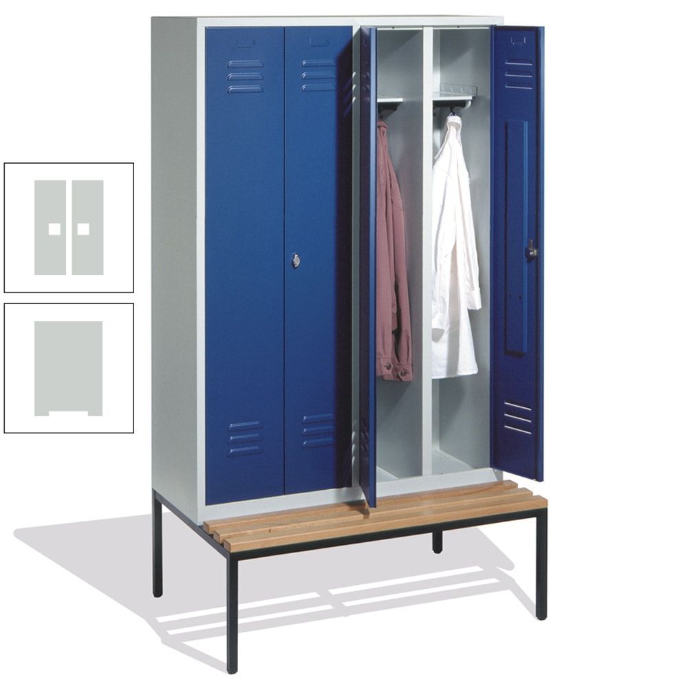 Doppel-Spindschrank, Buche Sitzbank untergebaut, 4 Abteile a 300 mm, Korpus lichtgrau, Tür anthrazitgrau, 2.090 x 1.190 x 815 mm (HxBxT)