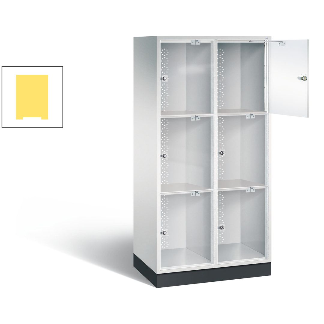 Schließfachschrank, Fächerschrank mit Türen aus Acrylglas, 2 Abteile, 6 Fächer, Zylinderschloss, 1.750 x 820 x 500 mm (HxBxT), Korpus anthrazitgrau