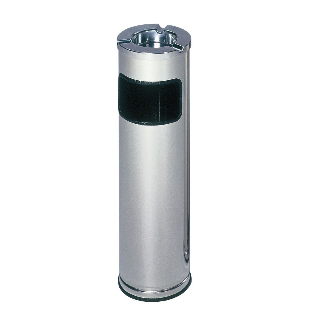 Abfallbehälter mit Aschenbecher, Abfallsammler mit Ascher, 660 mm Höhe, 200 mm Durchmesser, Mülleimer 12 l Volumen, Antik-silber