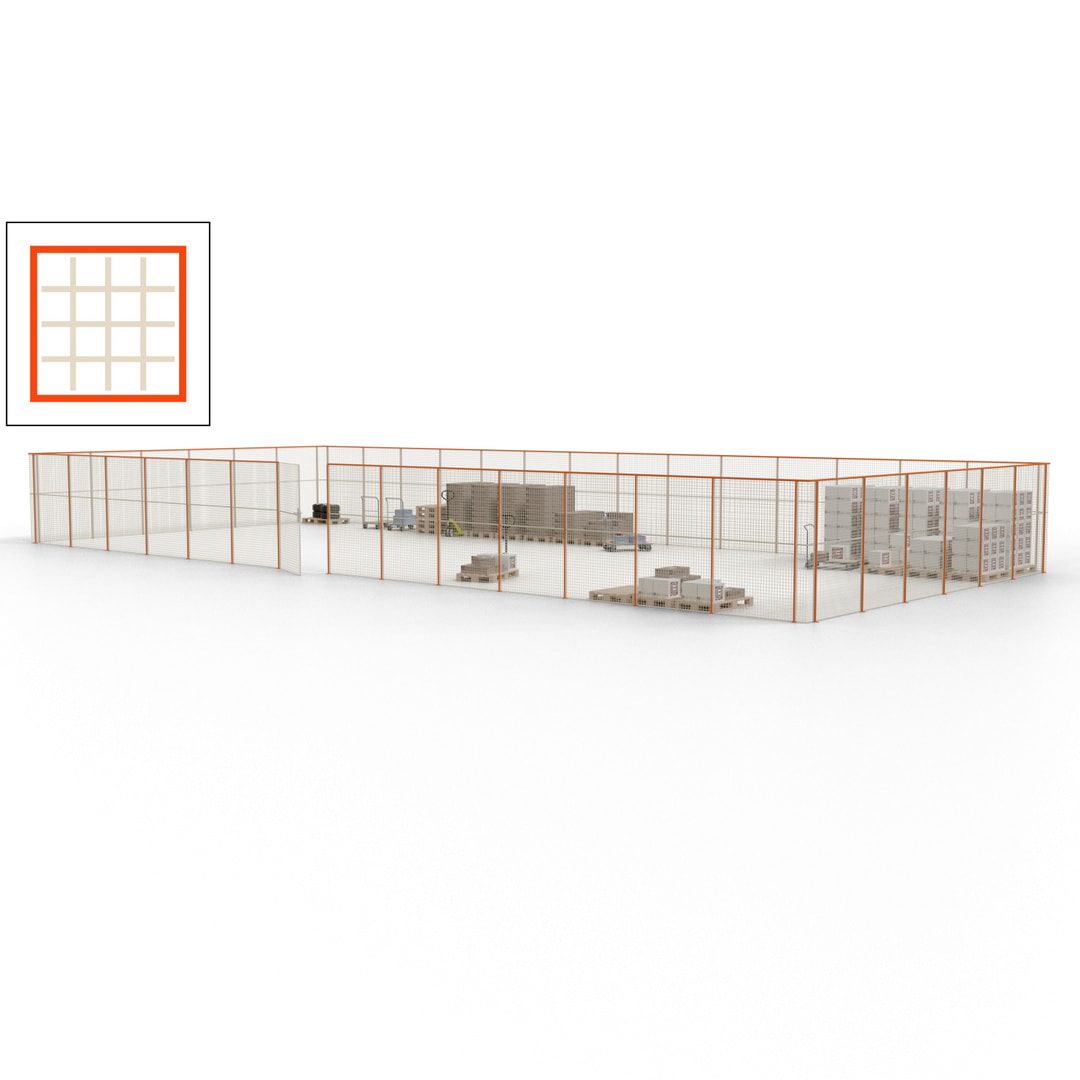 Maschinen Schutzgitter - Hallentrennwand - Sicherheitszaun - Tür - 60 m - 2.200 x 21.400 x 9.400 mm (HxBxT) - enzianblau