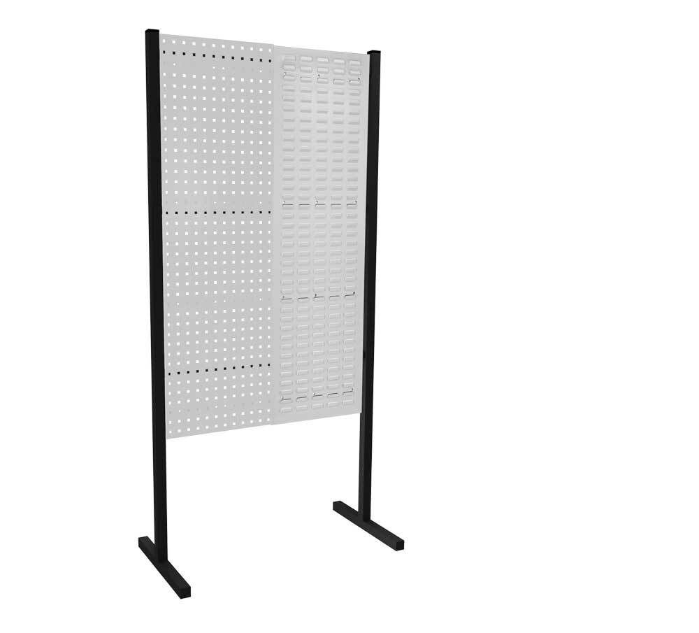 Modulare Trennwand, Werkzeugwand, Einzelfeld, 1 Loch- u. 1 Schlitzplatten, Plattenhöhe 1.500 mm, 2.000 x 1.000 mm (HxB), Anthrazit