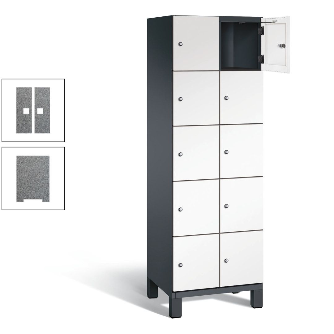 Fächerschrank, Stahlschrank, 10 Fächer, Türöffnungsbegrenzer, Füße, 1.980 x 600 x 525 mm (HxBxT), Korpus anthrazitgrau, Front anthrazitgrau