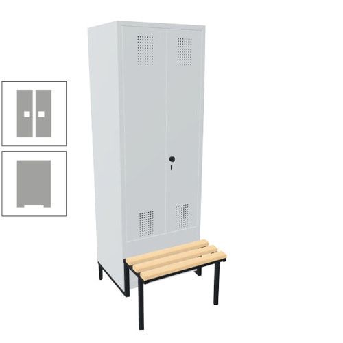 Doppel-Spind, Garderobenschrank, Buche Sitzbank integriert, 2 Abteile a 400 mm, Korpus anthrazitgrau, Tür anthrazitgrau, 1.850 x 800 x 815 mm (HxBxT)