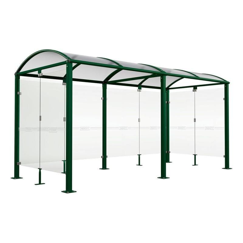Fahrradunterstand, Fahrradüberdachung, All-in-One + Zusatz, Sicherheitsglas, 2.635 x 5.000 x 2.090 mm (HxBxT), auf Bodenplatten, Farbe enzianblau