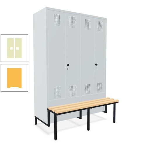 Doppel-Spind, Garderobenschrank, Buche Sitzbank integriert, 4 Abteile 300 mm, Korpus anthrazitgrau, Tür anthrazitgrau, 1.850 x 1.200 x 815 mm (HxBxT)