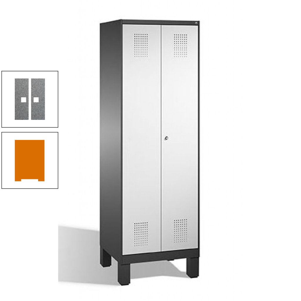 Doppel-Spind, Doppeltüren, Garderobenschrank mit Füßen, 2 Abteile a 300 mm, Korpus anthrazitgrau, Tür anthrazitgrau, 1.850 x 600 x 500 mm (HxBxT)