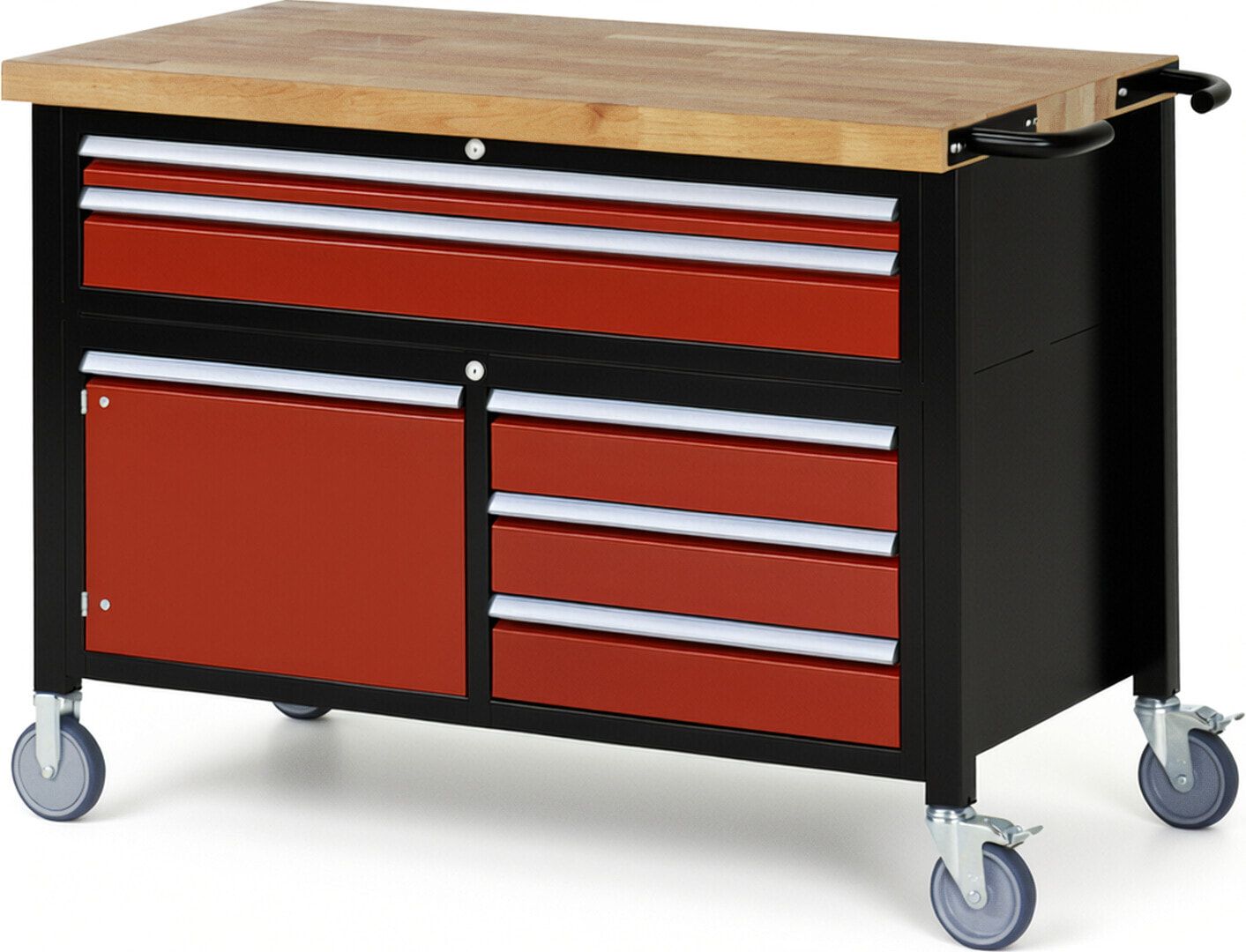 Mobile Werkbank, Schrank - 5 Schubladen - Teilauszug - 60:1/120:4 - Höhe 920-1.120 mm - 1.250 x 700 mm - 450 kg - Anthrazitgrau