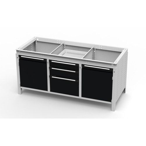 OTTOKIND Werkbank - bündige Arbeitsplatte - 810 x 1.695 x 750 mm (HxBxT) - 3 Schubladen - 2 Schränke - lichtgrau