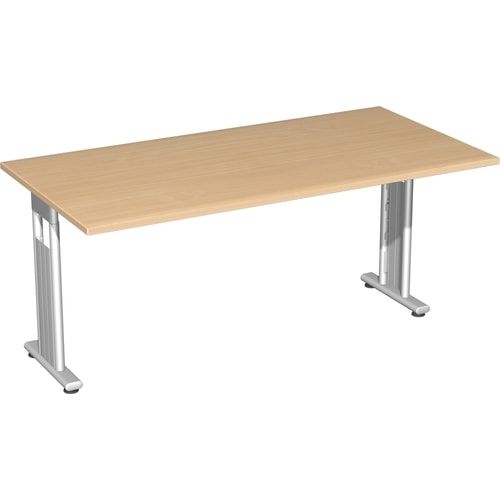 Schreibtisch mit einseitig verkürzt Füßen - C-Fuß Flex - Bürotisch - Konferenztisch - 720 x 1.200 x 800 mm (HxBxT) - Dekor Ahorn - Gestell silber