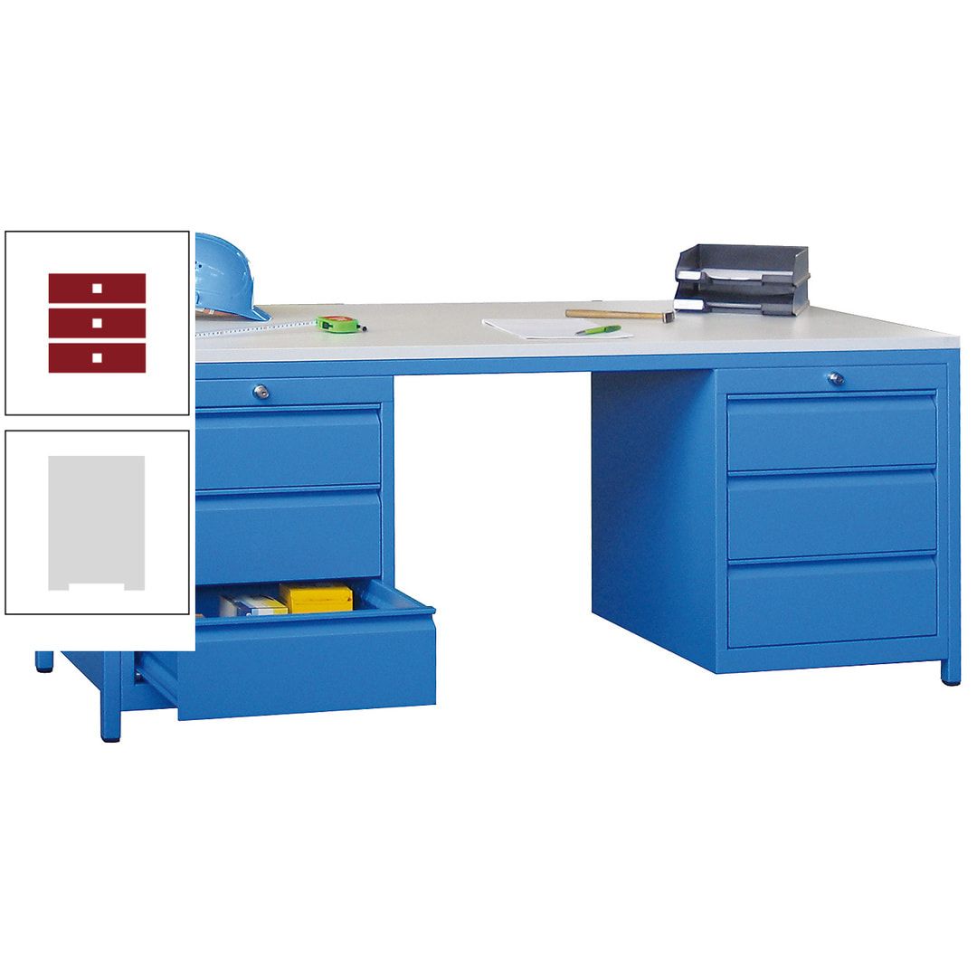 Meisterschreibtisch - 2 Schubladenblöcke - 6 Schubladen - 720 x 1.700 x 800 mm (HxBxT) - anthrazitgrau
