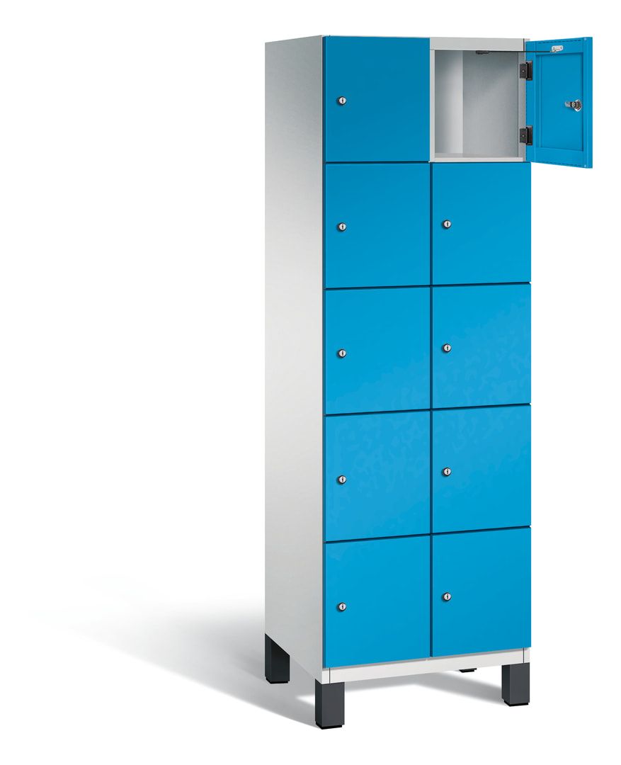 Fächerschrank, Stahlschrank, 10 Fächer, Türöffnungsbegrenzer, Füße, 1.980 x 600 x 525 mm (HxBxT), Korpus anthrazitgrau, Front anthrazitgrau