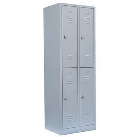 Garderobenschrank, Doppelstockspind, 2 Abteile, 4 Fächer, 1.800 x 600 x 500 mm (HxBxT), Stahl, Drehriegel, Farben wählbar
