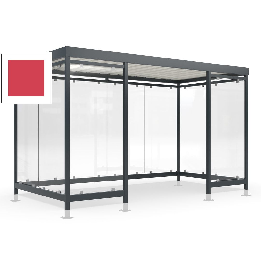 Raucherunterstand für 12-13 Personen, Bushaltestelle, mit Überpflasterung, 2.440 x 4.195 x 2.165 mm (HxBxT), 10 Wände, Achatgrau