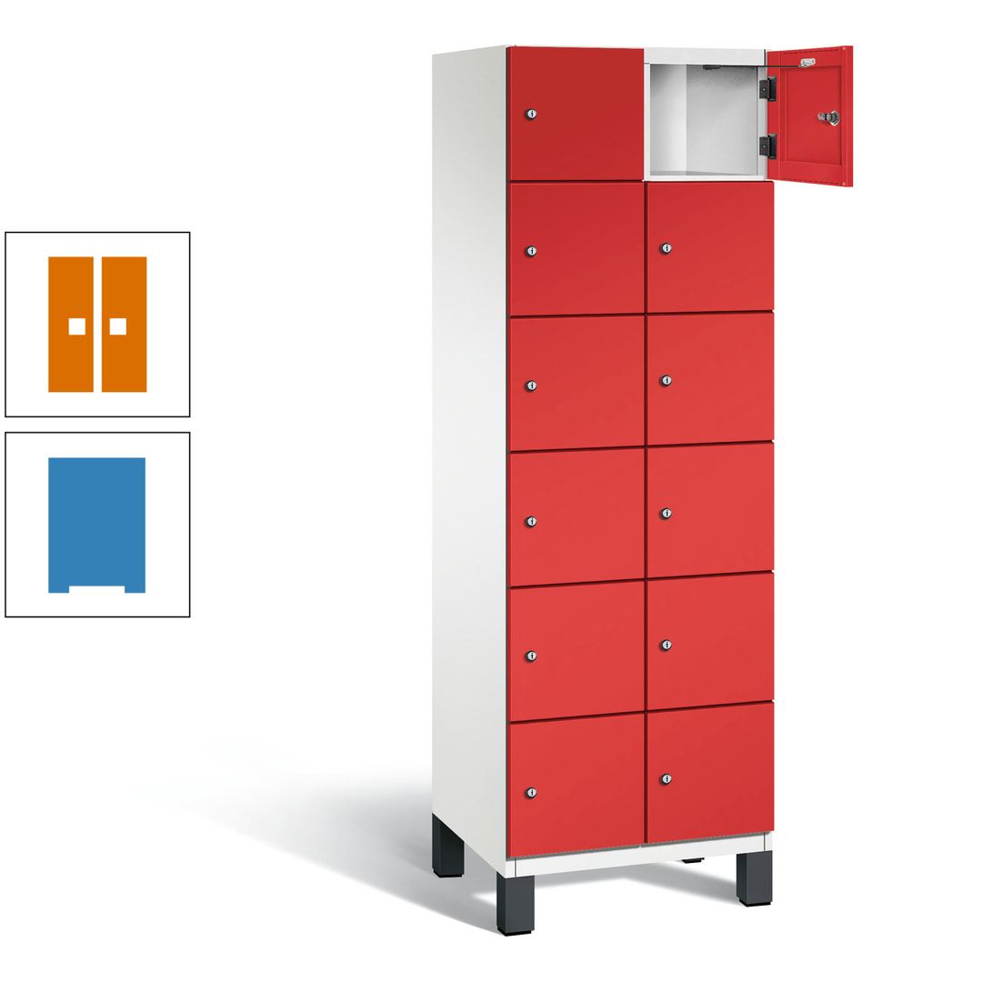 Fächerschrank, Stahlschrank, 12 Fächer, Türöffnungsbegrenzer, Füße, 1.980 x 600 x 525 mm (HxBxT), Korpus anthrazitgrau, Front anthrazitgrau