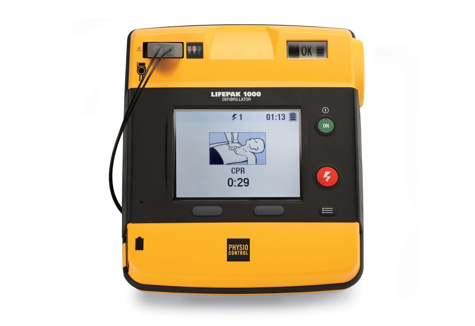 Stryker Defibrillator, AED, halbautomatisch, grafisches Display, Audioansagen, Bildschirmanweisungen, 87 x 234 x 277 mm (HxBxT), ca. 5 kg
