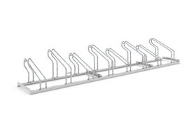 Fahrrad-Bügelparker für gängige Räder, Rundrohrbügel, Silber, Stahl, 8 Stellplätze, höhenversetzt, Reihenverbindung, 415 x 2.900 x 538 mm (HxBxT)