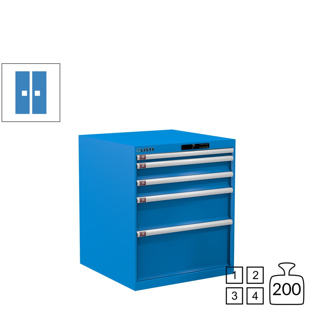 Lista Schubladenschrank - 14.411.010 - 850x717x725 mm (HxBxT) - 5 Schubladen - 75 kg - Key Lock - lichtblau (RAL 5012)