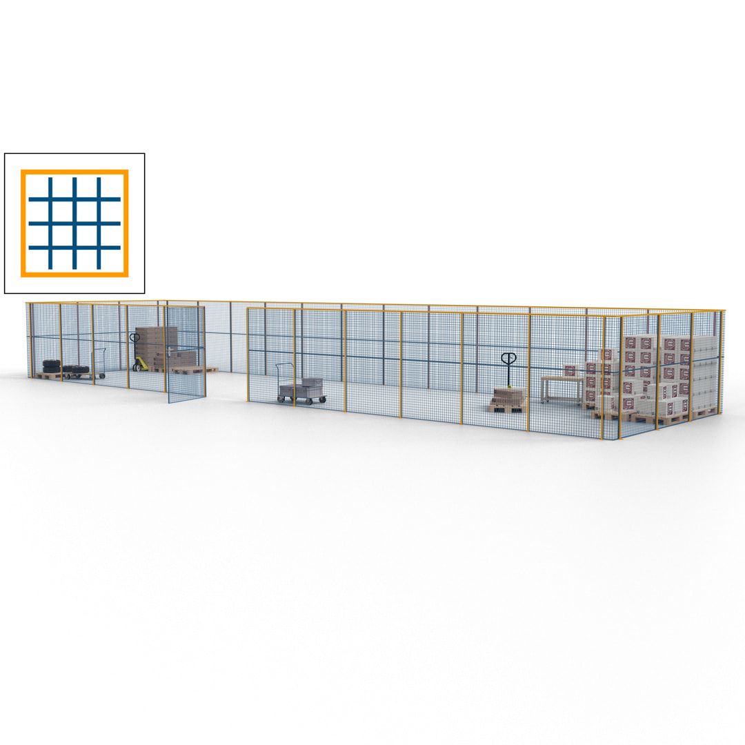 Maschinen Schutzgitter - Hallentrennwand - Sicherheitszaun - Tür - 45 m - 2.200 x 18.400 x 4.900 mm (HxBxT) - enzianblau