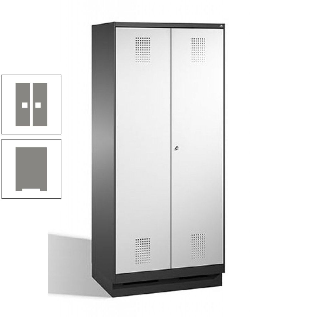 Doppel-Spind, Doppeltüren, Garderobenschrank mit Sockel, 2 Abteile a 400 mm, Korpus anthrazitgrau, Tür anthrazitgrau, 1.800 x 800 x 500 mm (HxBxT)