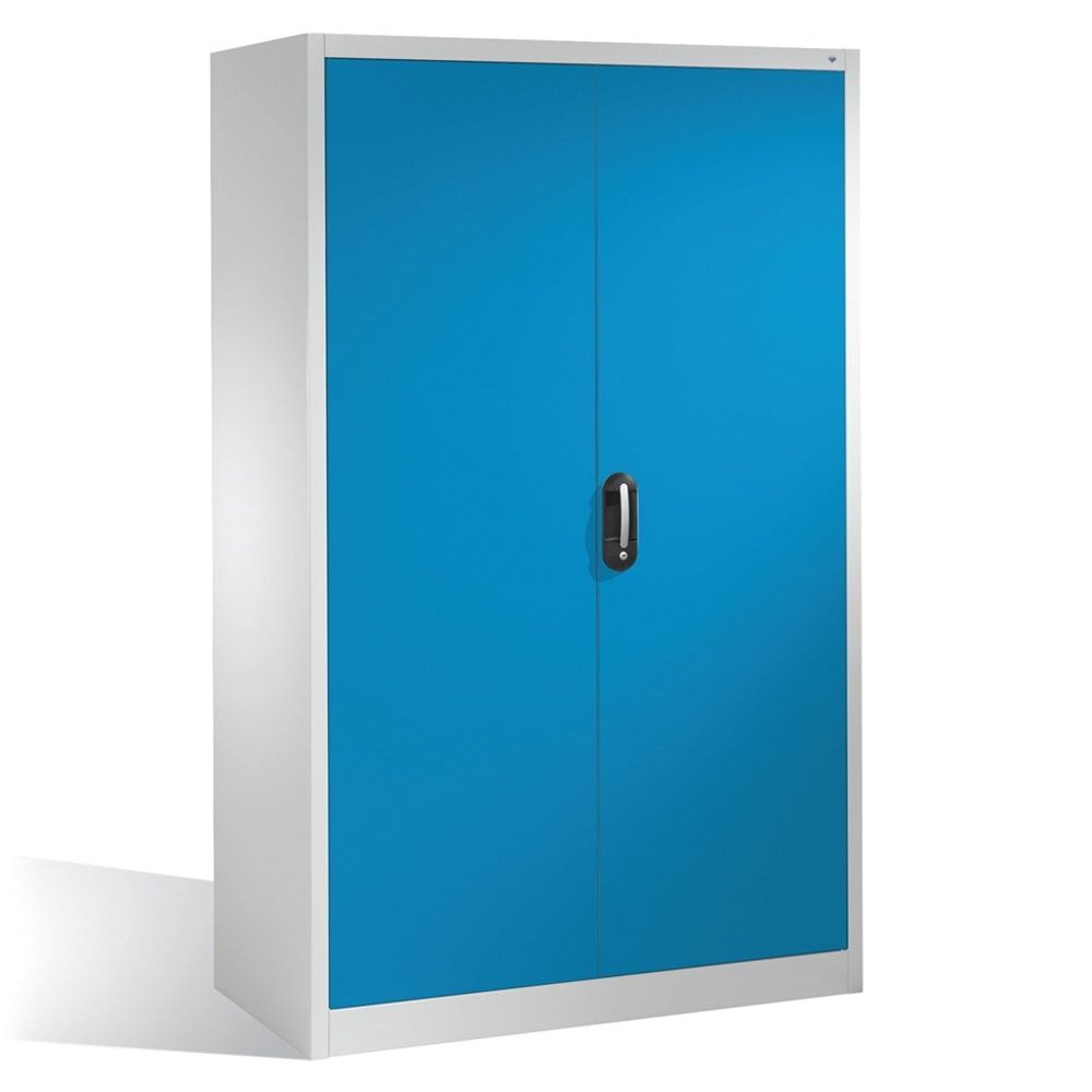C+P Schwerlastschrank Werkzeugschrank Maschinenschrank, 4 Fachböden, 3 Schubladen mittig, Farbe lichtgrau/lichtblau, 1.950 x 1.200 x 500 (HxBxT)