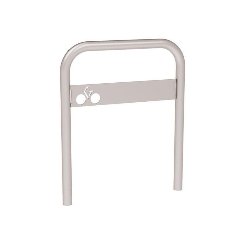Gebogener Fahrradbügel, mit Beschilderung, Einbetonierung, Stahl, beschichtet, 850 x 700 mm (HxB), Farbe wählbar