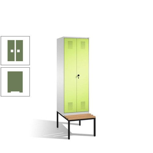 Doppel-Spind, Garderobenschrank, Buche Sitzbank untergebaut, 2 Abteile a 300 mm, Korpus anthrazitgrau, Tür anthrazitgrau, 2.090 x 600 x 815 mm (HxBxT)