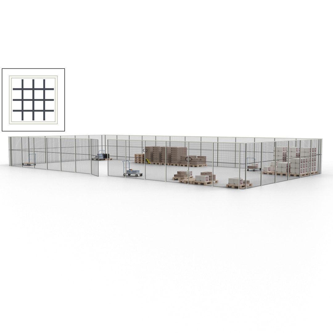 Maschinen Schutzgitter - Hallentrennwand - Sicherheitszaun - Tür - 57 m - 2.200 x 19.900 x 9.400 mm (HxBxT) - enzianblau