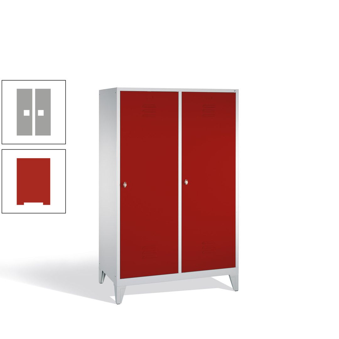 Doppel-Spind mit 2 Großtüren, Garderobenschrank mit Füßen, 4 Abteile a 300 mm, Korpus anthrazitgrau, Tür anthrazitgrau, 1.850 x 1.190 x 500 mm (HxBxT)