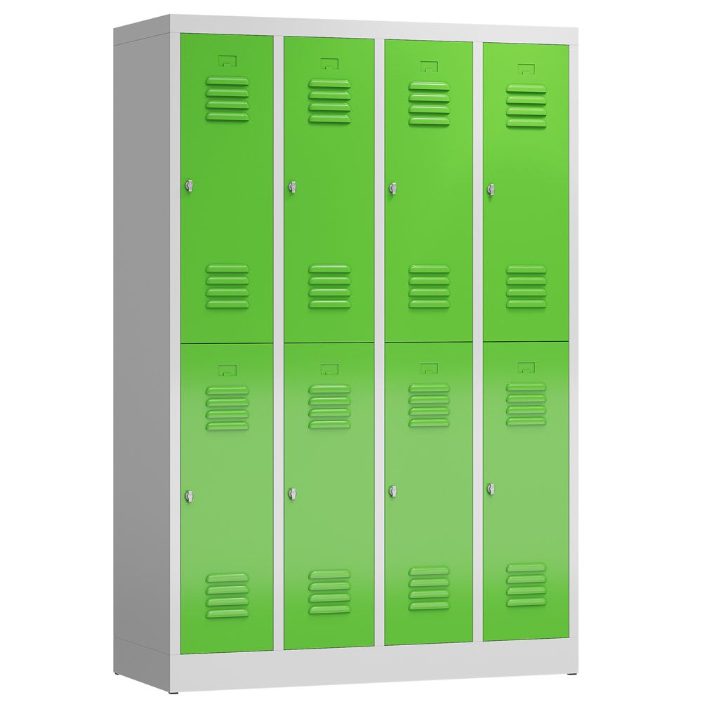 Garderobenschrank, Doppelstockspind, 4 Abteil, 8 Fächer, 1.800 x 1.185 x 500 mm (HxBxT), Stahl, Drehriegel, Korpus: lichtgrau, Front: anthrazitgrau