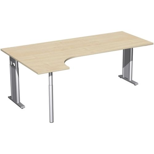 Eckschreibtisch, Ecke links, Füße einseitig verkürzt, C-Fuß Pro, höhenverstellbar, 680-820 x 1.600 x 1.200 mm (HxBxT), Dekor Ahorn