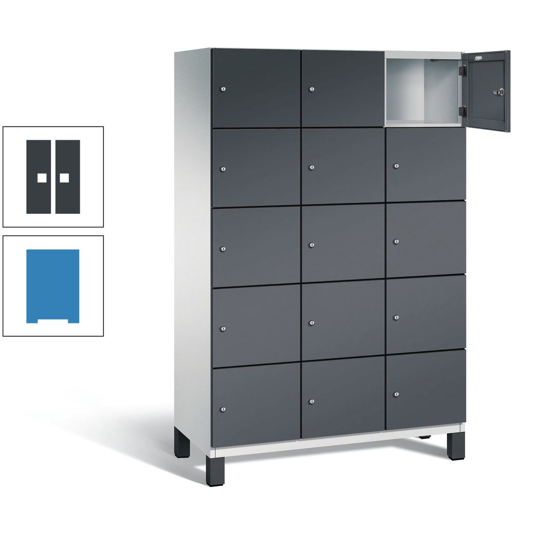 Fächerschrank, Stahlschrank, 15 Fächer, Türöffnungsbegrenzer, Füße, 1.980 x 1.200 x 525 mm (HxBxT), Korpus anthrazitgrau, Front anthrazitgrau