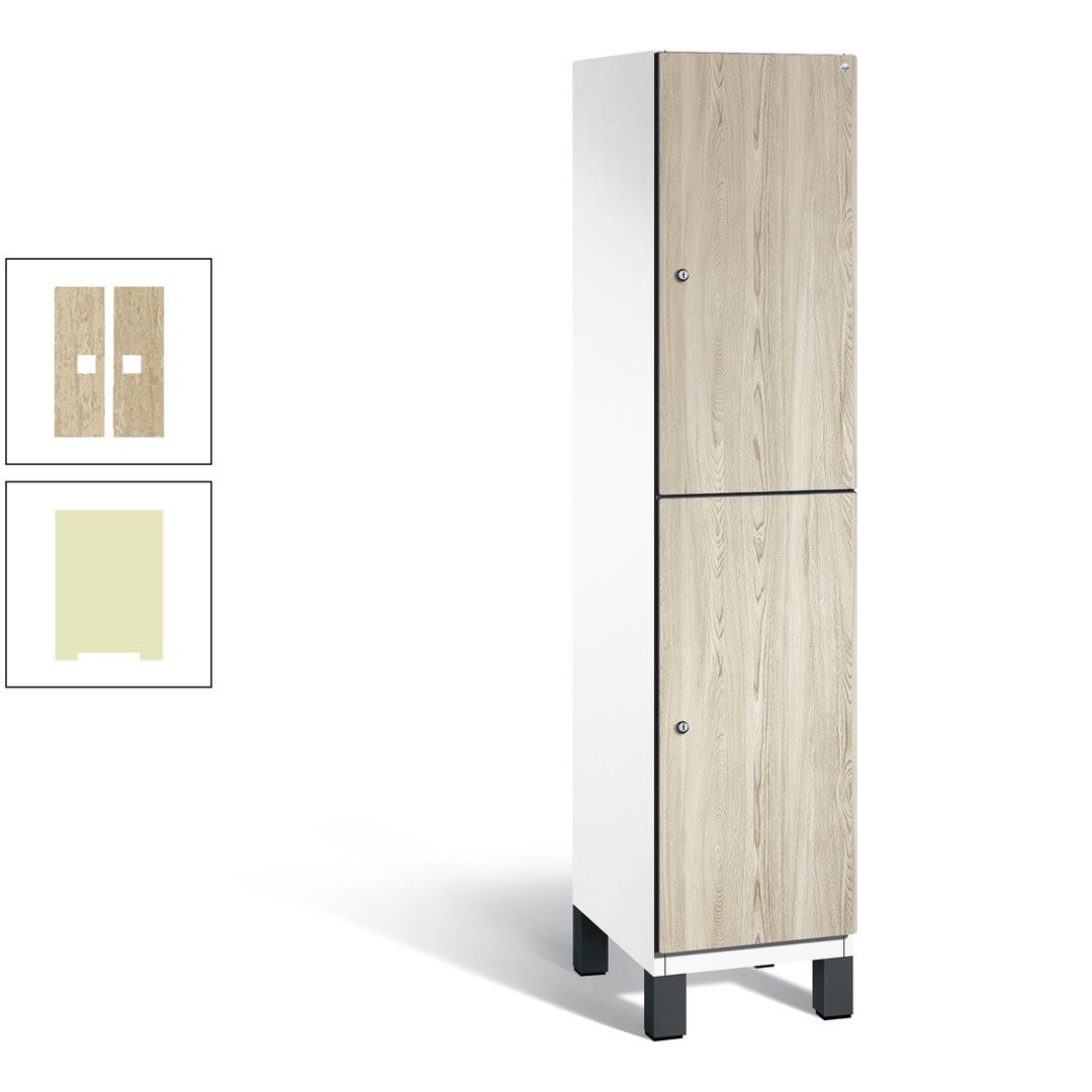 Fächerschrank, Garderobenschrank, mit Füßen, 1 Abteile, 1.980 x 400 x 525 mm (HxBxT), Korpus anthrazitgrau, Tür Donau-Ahorn